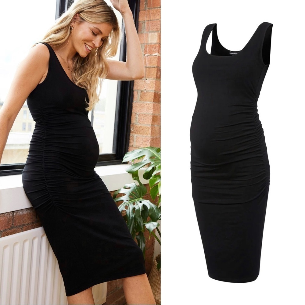 Isabella Oliver • Ellis Maternity Tank Dress ruched jersey midi black scoop neck